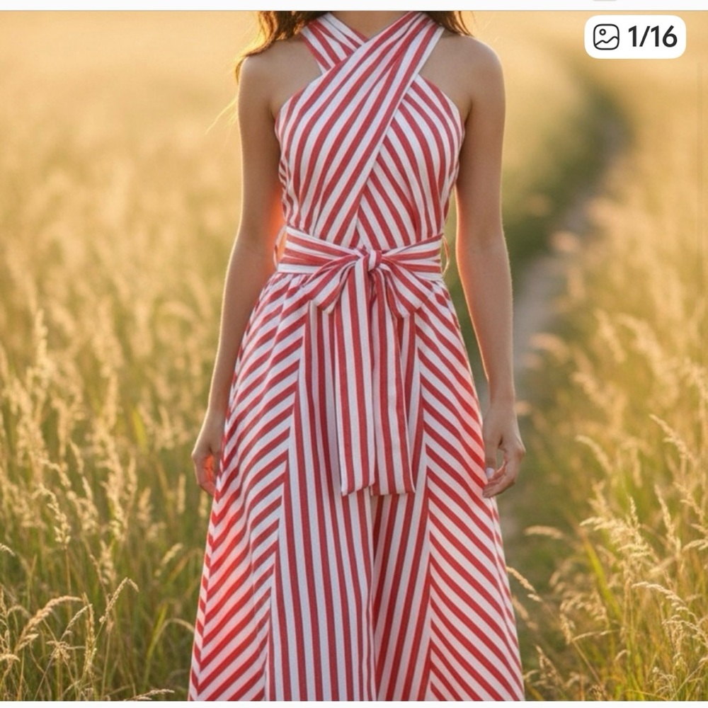 NWT Ann Taylor Red and White Striped Maxi Dress